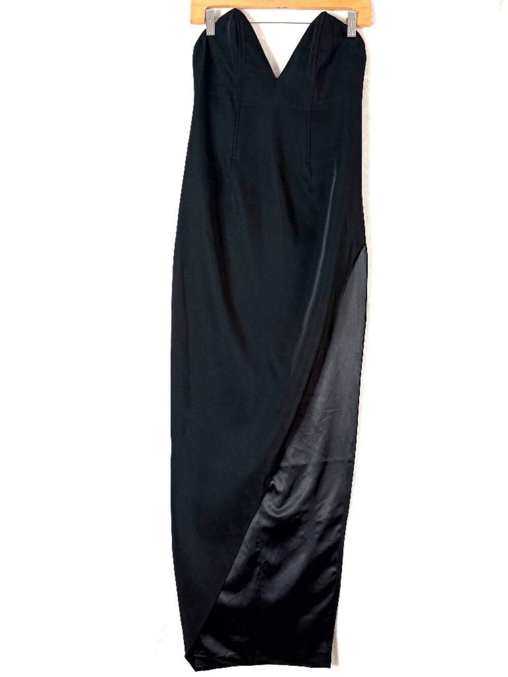Meshki Natasha Corset Satin Formal Strapless Slit Maxi Dress M Black Cocktail